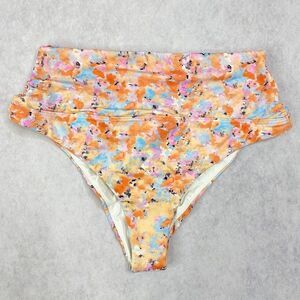 Prana Bikini High Rise Bottom Womens Size XS Butt Lift Orange Floral Swimwear